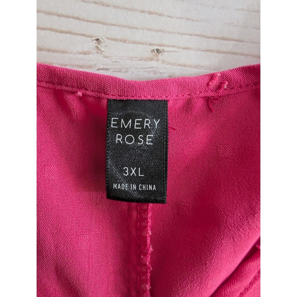 Emery Rose Size 3XL Womens Pink Textured V Neck Short Sleeve Casual Blouse‎ Top - Picture 2 of 8